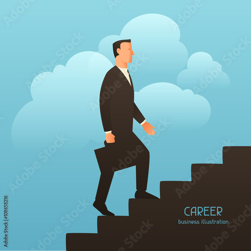 Career business conceptual illustration with businessman going upstairs. Image for web sites, articles, magazines
