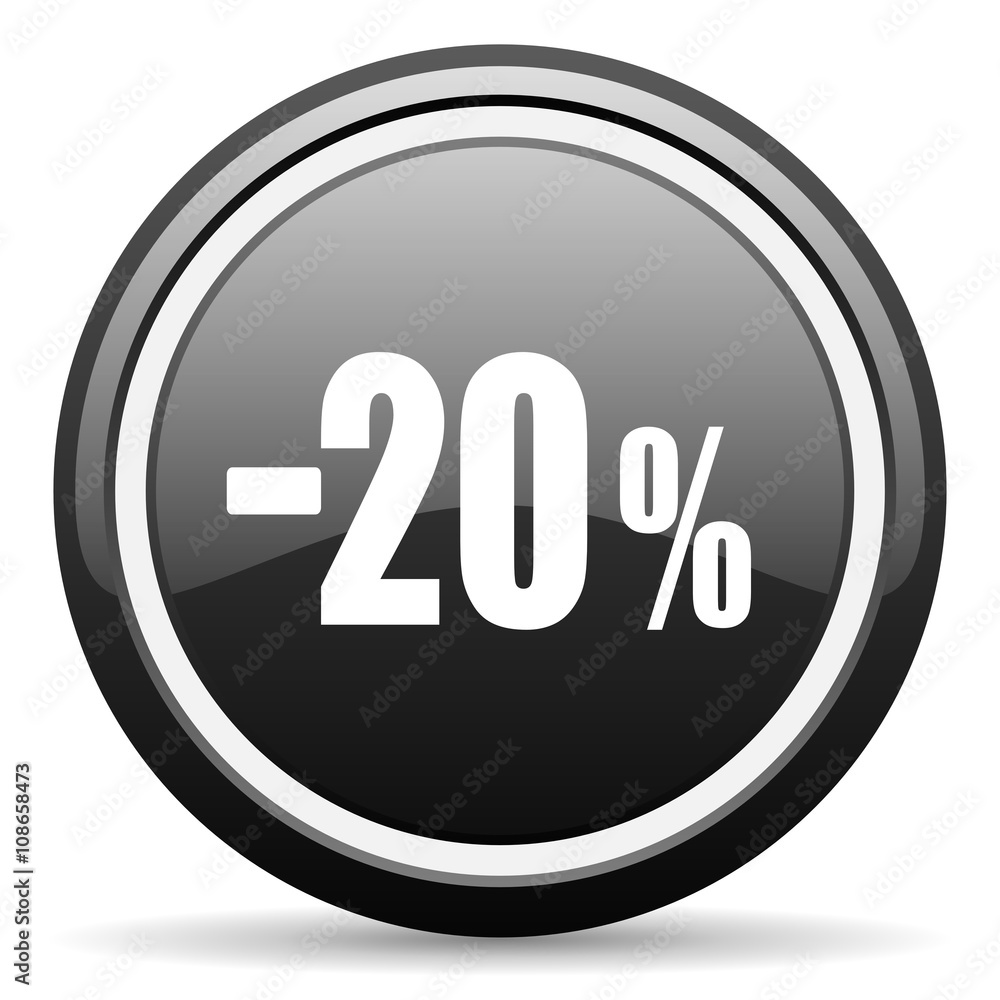 20 percent sale retail black circle glossy web icon 20 percent sale retail black circle glossy web icon