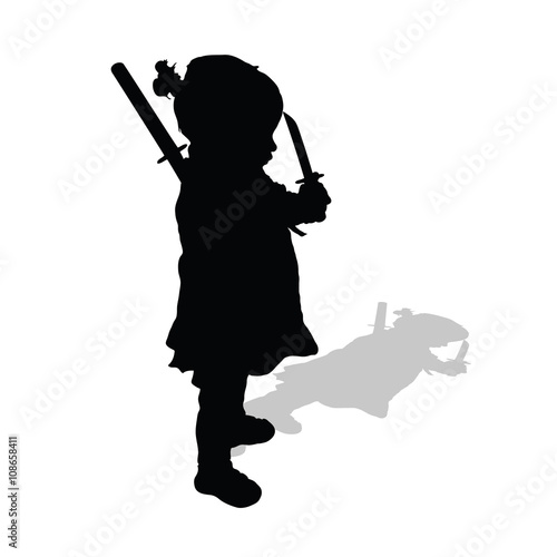 child holding sword silhouette illustration