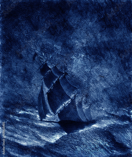 sailing ship in a storm