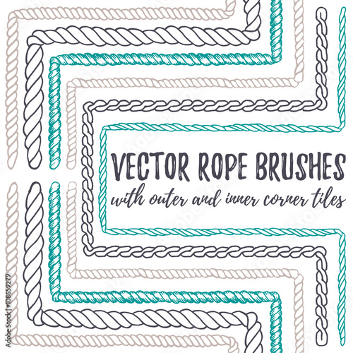 6 hand drawn seamless pattern Rope brushes