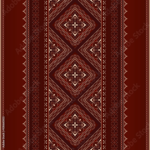 Filigree golden border on a dark red background.