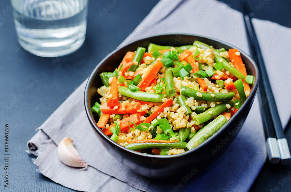 Millet carrots green beans Stir-Fry Millet carrots green beans Stir-Fry