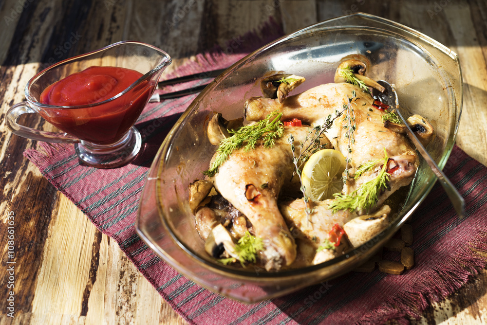 Chicken legs with mushrooms Stock Photo | Adobe Stock