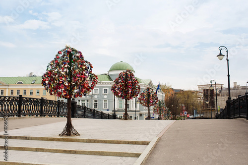 Tree of Love with wedding locks, Luzhkov Bridge. Moscow, Russia photo