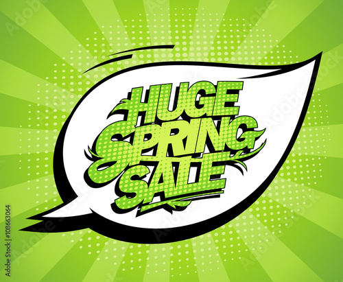 Huge spring sale design, fresh green advertising banner