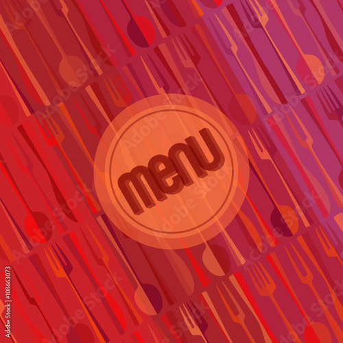 Square restaurant menu card red design template wth spoon and fork vintage backdrop
