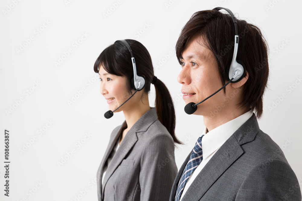 portrait of businessperson with headset isolated on background portrait of businessperson with headset isolated on background