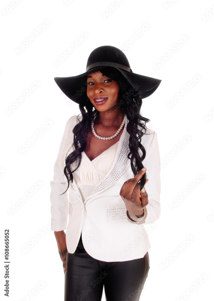 African American woman with black hat. African American woman with black hat.