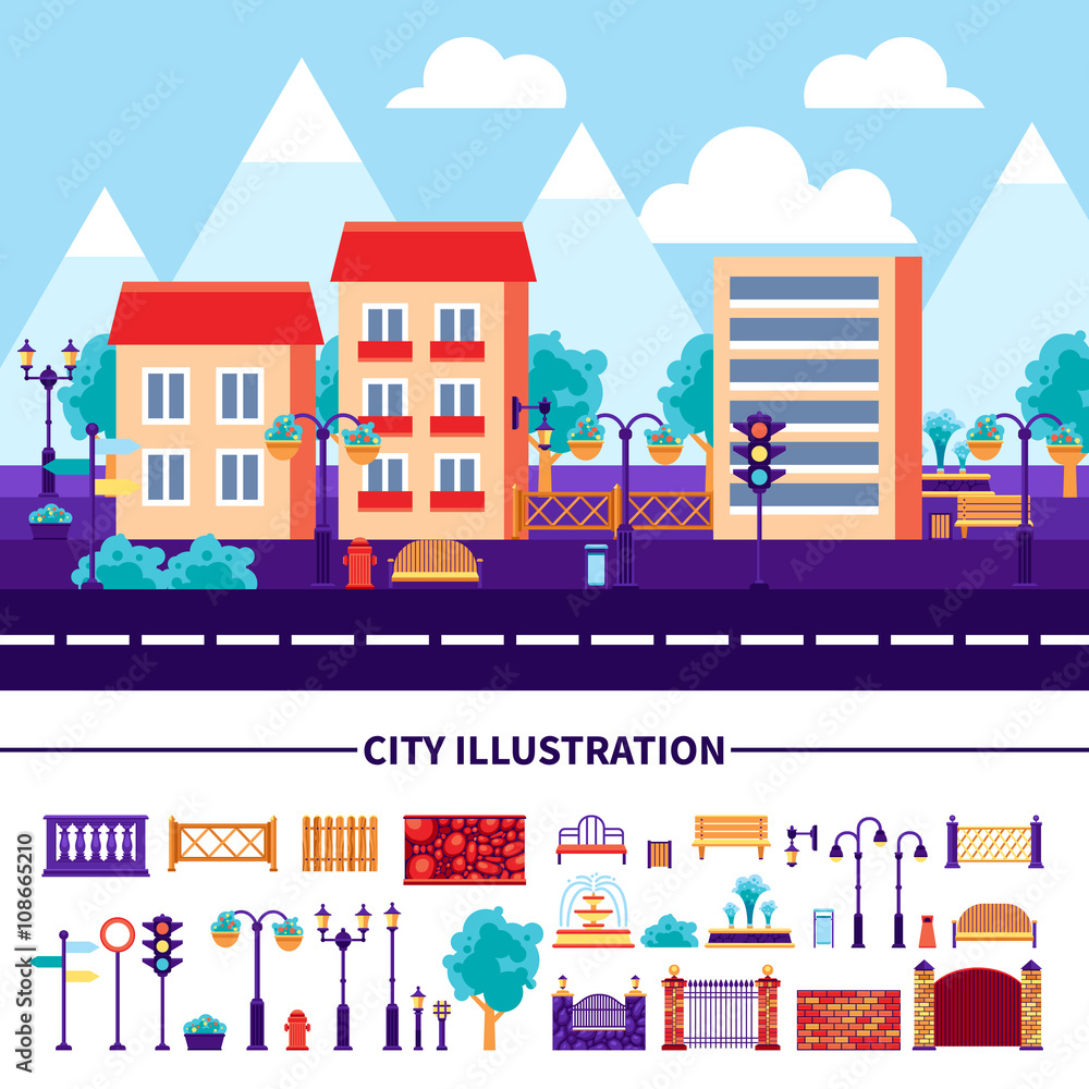 City Illustration Icons Set City Illustration Icons Set