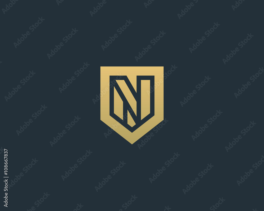 Abstract letter N shield logo design template. Premium nominal monogram business sign. Universal foundation vector icon. Abstract letter N shield logo design template. Premium nominal monogram business sign. Universal foundation vector icon.
