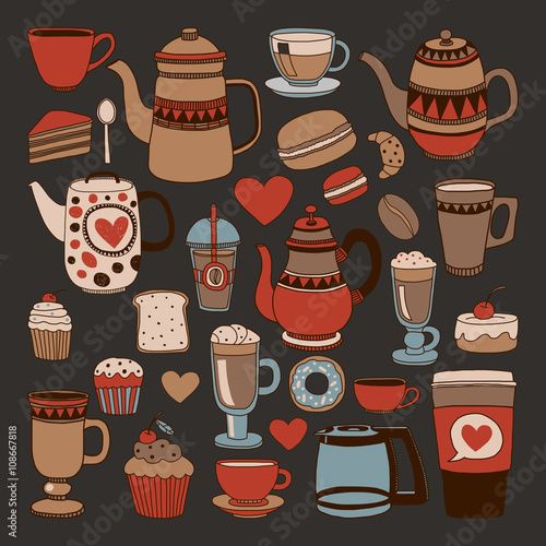 Doodle hand drawn seamless pattern with coffee