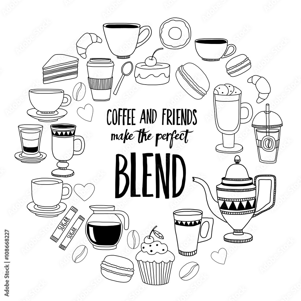Hand drawn poster with quote about coffee