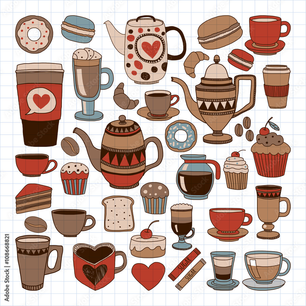 Doodle hand drawn seamless pattern with coffee Doodle hand drawn seamless pattern with coffee