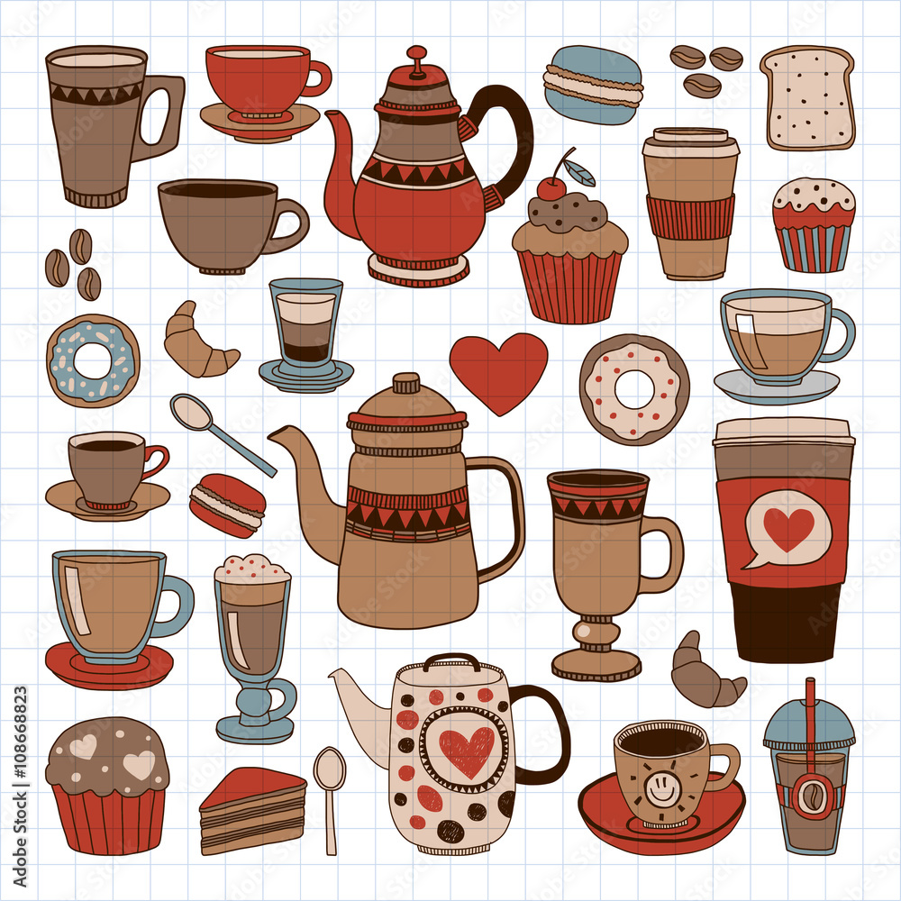 Doodle hand drawn seamless pattern with coffee Doodle hand drawn seamless pattern with coffee