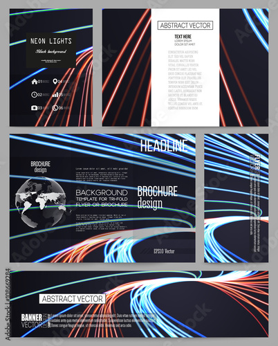 Set of business templates for presentation, brochure, flyer or booklet. Abstract lines background, motion design vector illustration