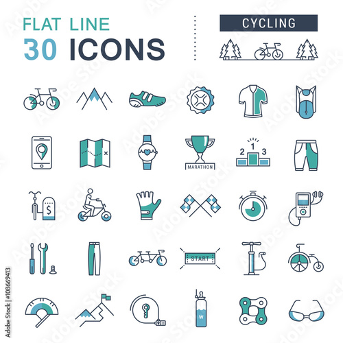 Set Vector Flat Line Icons Cycling