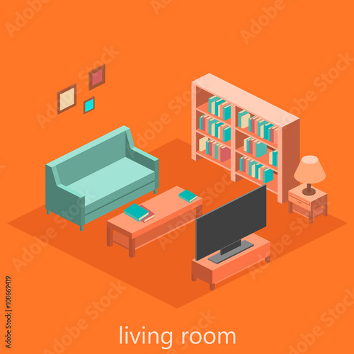 isometric interior of a living room
