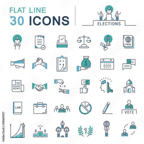 Set Vector Flat Line Icons Elections