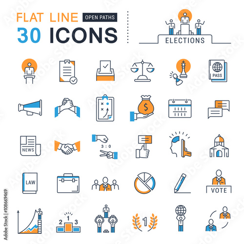 Set Vector Flat Line Icons Elections