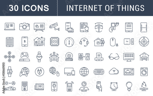 Set Vector Flat Line Icons Internet of Things