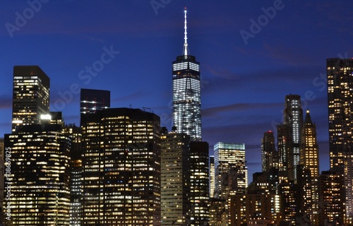 Freedom Tower and Manhattan Skyline at Night