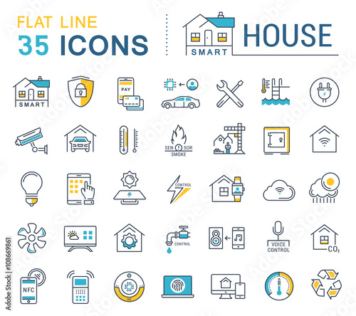 Set Vector Flat Line Icons Smart House