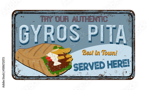 Gyros vintage rusty metal sign