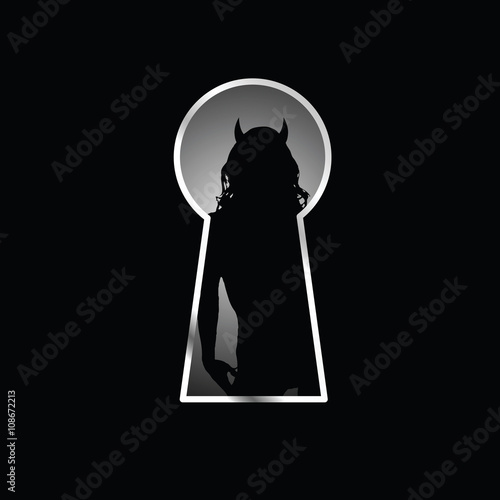 girl figure behind on keyhole illustration