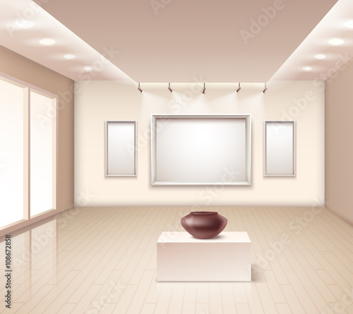 Exhibition Gallery Interior With Brown Vase