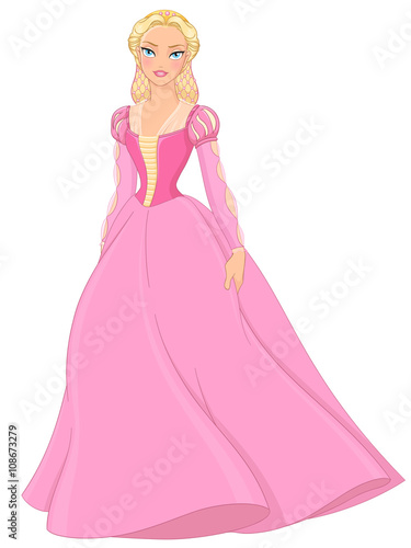 Medieval lady in pink dress vector illustration