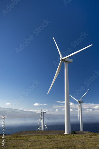 Wind turbines. Maui, Hawaii, USA