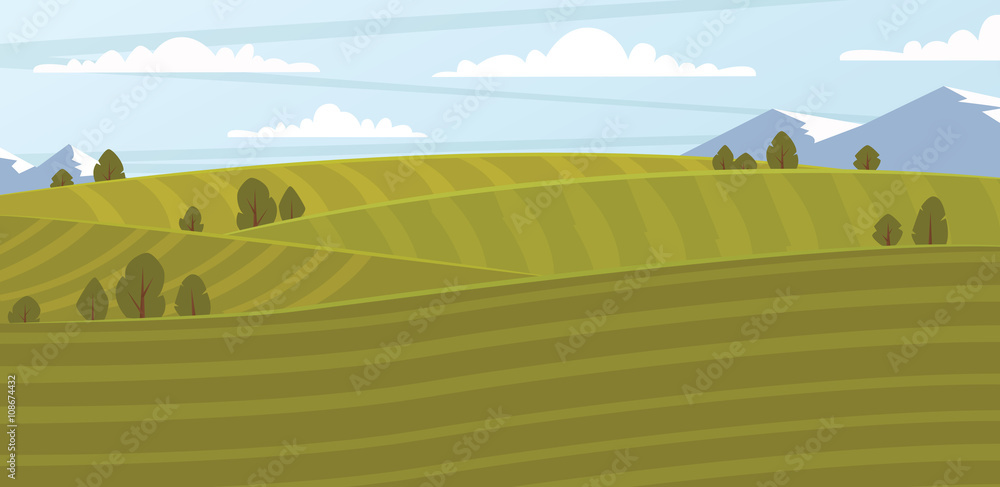Naklejka premium Absract farm field, green landscape bitmap illustration.