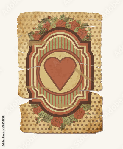 Vintage hearts card, vector illustration