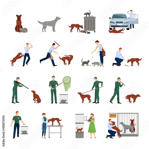 Stray Animals Icons Set