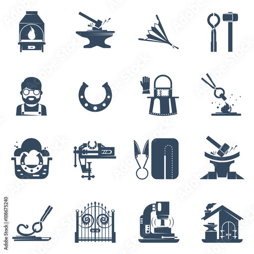 Blacksmith Black Icons Set 