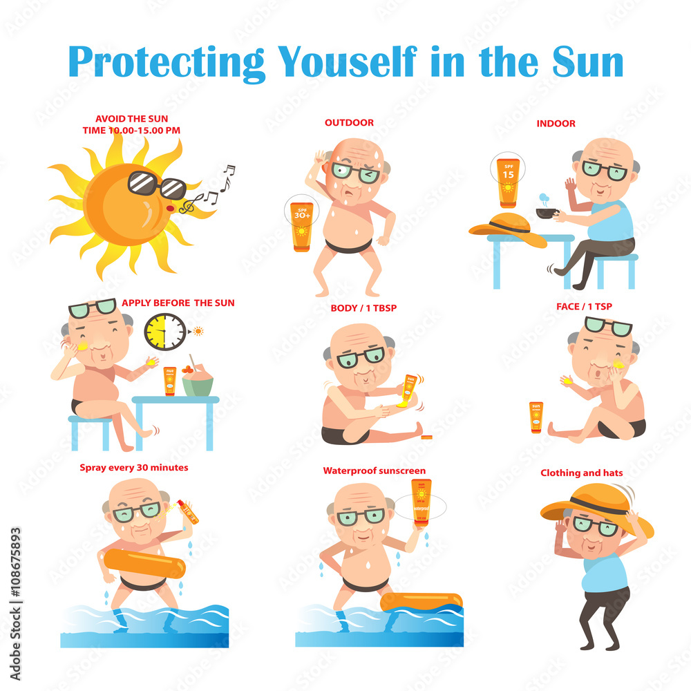 Sunscreen The Old Man Protect Himself From The Sun With Sunscreen Vector Illustration Stock Vector Adobe Stock Sunscreen The Old Man Protect Himself From The Sun With Sunscreen Vector Illustration Stock Vector Adobe Stock