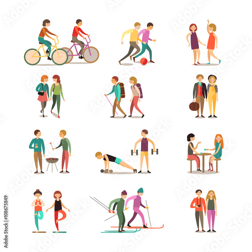 Friends And Hobbies Decorative Icons Set