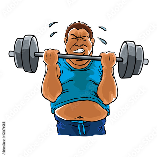 fat overweight man with dumbbell 