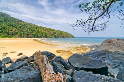 Beautiful Dam Trau beach with island on background in Con Dao, southern Vietnam.