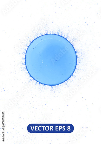 Abstract vector watercolor blue background with water blue soap bubble and splash. Many blue dots. Blue sphere soapy bubble. Can use for design and print cards, blanks. Blue planet. Asteroid.