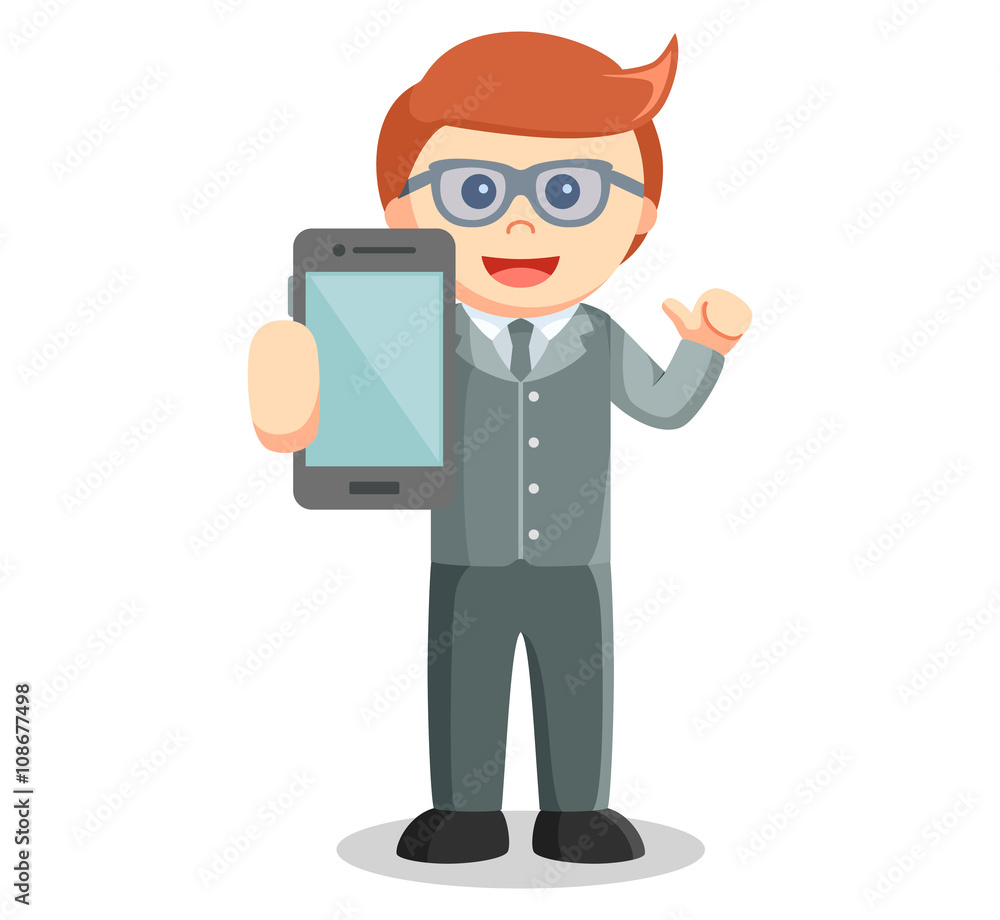 Business man showing smartphone