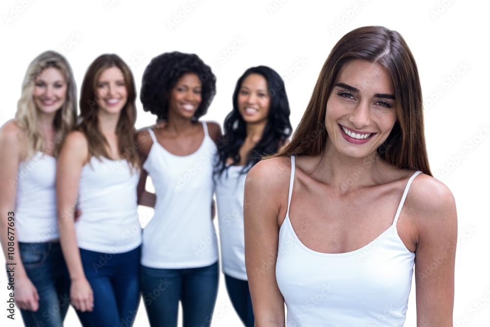 Portrait of brunette woman and multiethnic women Portrait of brunette woman and multiethnic women