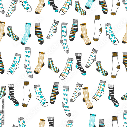 Seamless pattern of doddle socks on a white background. Clothing