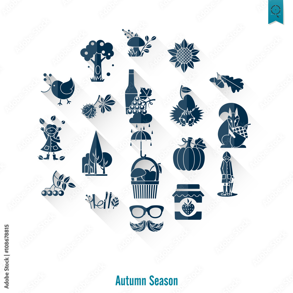 Set of Flat Autumn Icons Set of Flat Autumn Icons