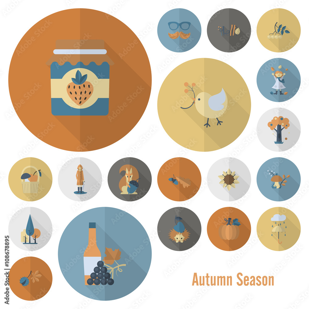 Set of Flat Autumn Icons Set of Flat Autumn Icons