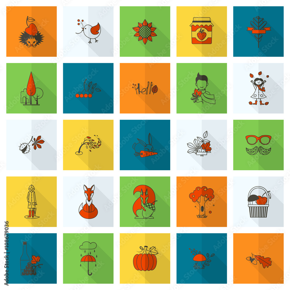 Set of Flat Autumn Icons Set of Flat Autumn Icons