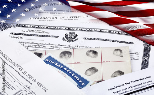 Immigration Documents with US Flag