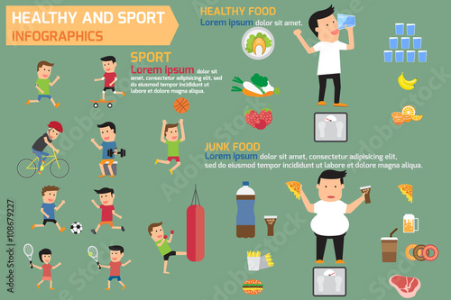 Healthy and sport infographics elements with healthy food and ju