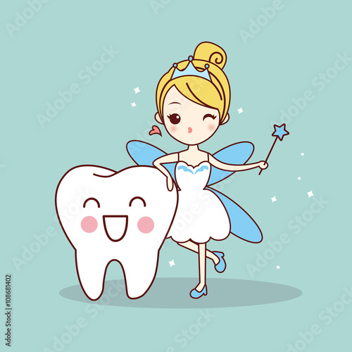 cartoon  tooth with tooth fairy